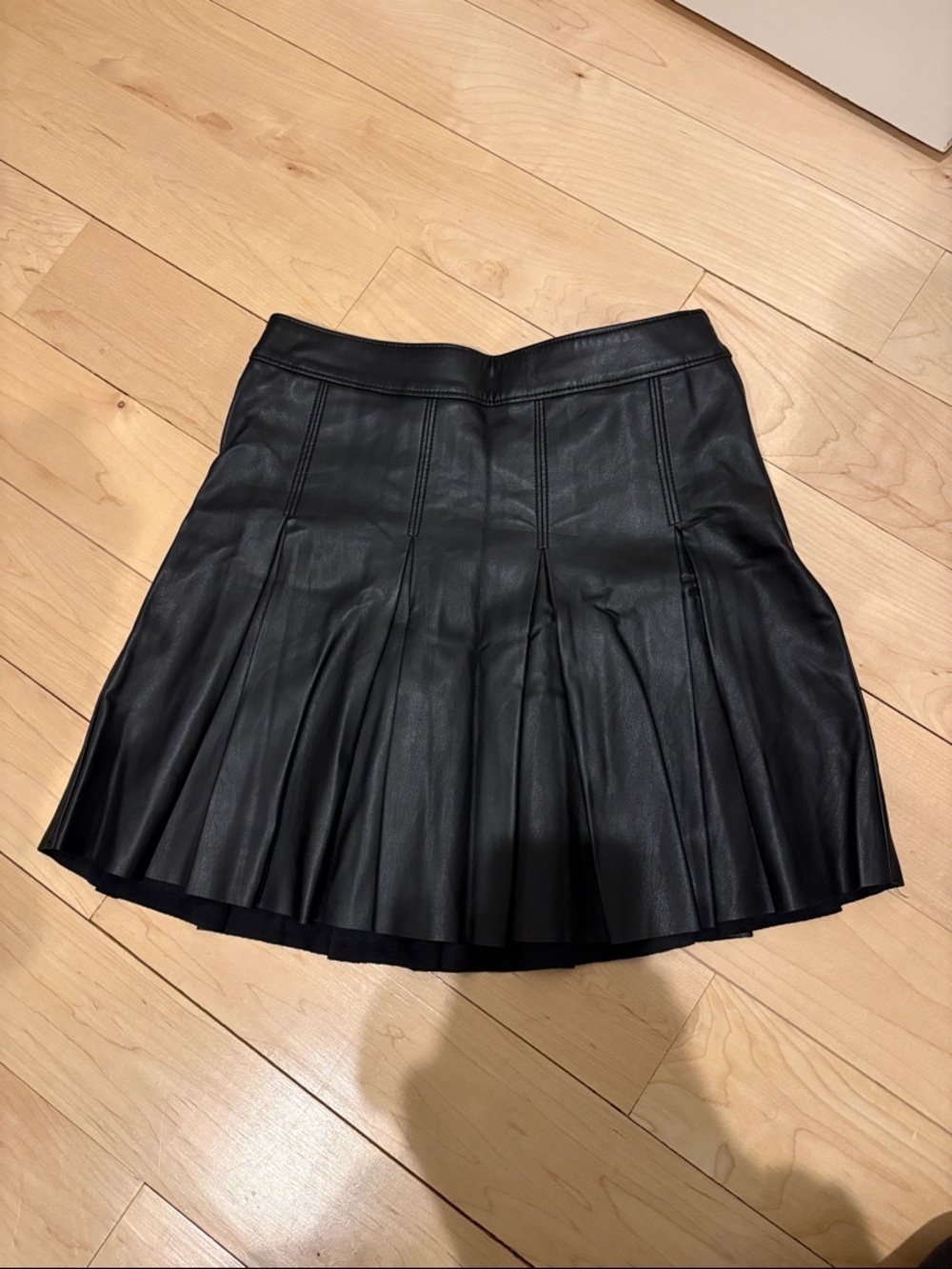 Hollister Black Pleated Faux-Leather Skater Skirt